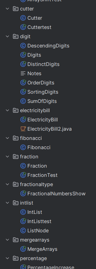 Meine Ordner für die einzelnen Praktika in IntelliJ