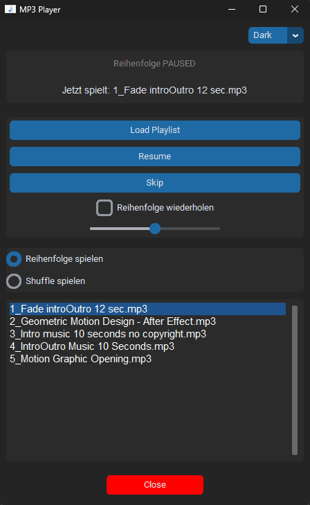 Screenshot des MP3-Players