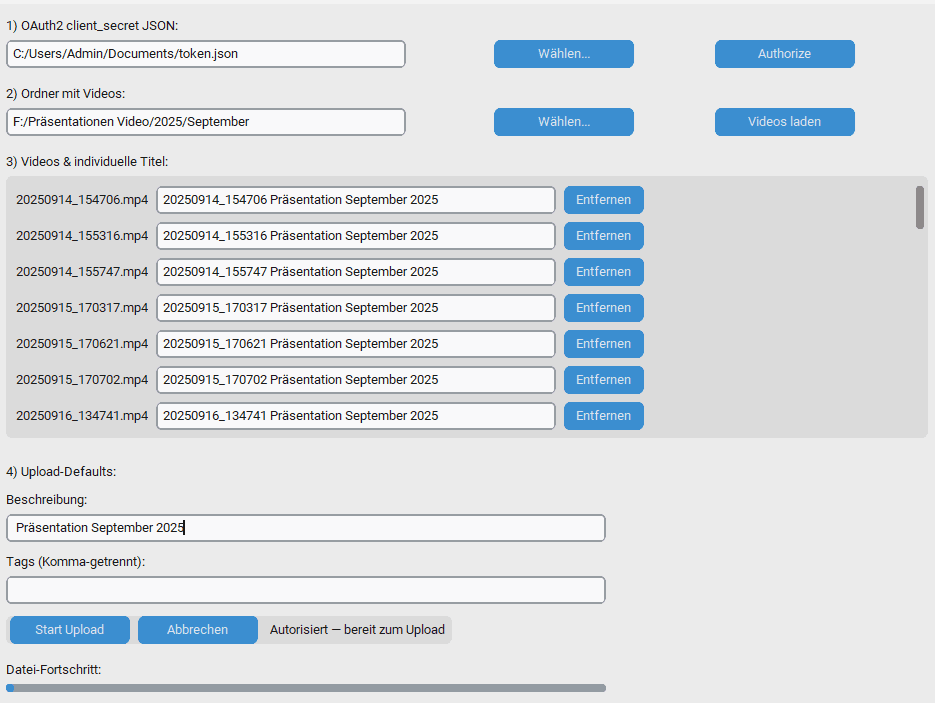 Screenshot der Upload-App