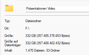 Ordner Größe - 332 GB Präsentationen Video